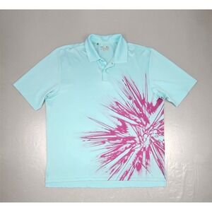 UNDER ARMOUR Golf Polo Shirt Mens XL Blue Loose HeatGear Paint Splatter Athletic